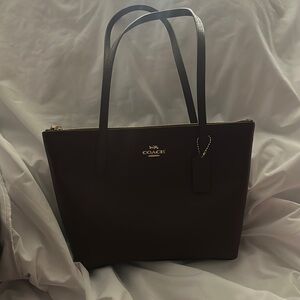 Coach Deep Burgundy Zip Top Tote Bag